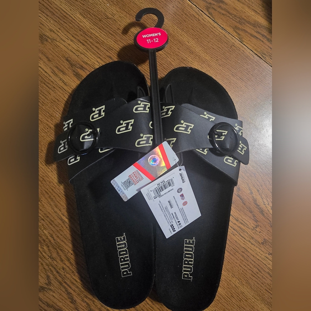 NWT Purdue Boilermakers Foco Brand Black Slide Sandals Women Size 11/12